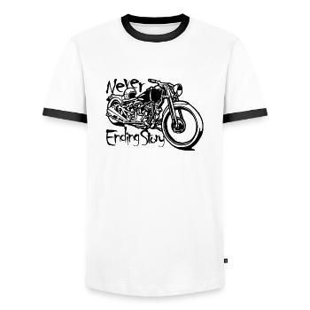 Never ending story - T-shirt contrasté Homme - blanc/noir - Devant - AI Model Female 172 light (172cm) & AI Model Male 178 dark (178cm)
