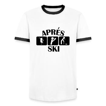 APRES SKI, Skihütte, Ski, Snowboard,PARTY,0815 - Männer Kontrast-T-Shirt - Weiß/Schwarz - Vorne - AI Model Female 172 light (172cm) & AI Model Male 178 dark (178cm)