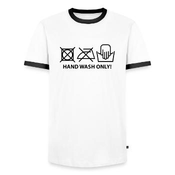 hand_wash_only_f1 - T-shirt contrasté Homme - blanc/noir - Devant - AI Model Female 172 light (172cm) & AI Model Male 178 dark (178cm)