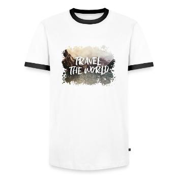 Travel The World - Männer Kontrast-T-Shirt - Weiß/Schwarz - Vorne - AI Model Female 172 light (172cm) & AI Model Male 178 dark (178cm)