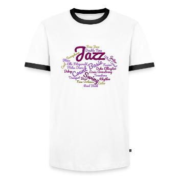 Jazz Tag Cloud violett - Männer Kontrast-T-Shirt - Weiß/Schwarz - Vorne - AI Model Female 172 light (172cm) & AI Model Male 178 dark (178cm)