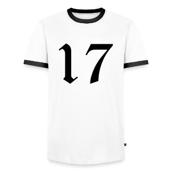 17 - Männer Kontrast-T-Shirt - Weiß/Schwarz - Vorne - AI Model Female 172 light (172cm) & AI Model Male 178 dark (178cm)