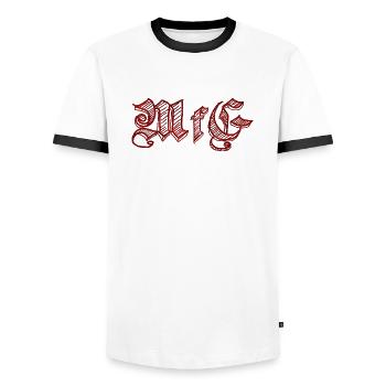 Mit freundlichen Grüßen - Männer Kontrast-T-Shirt - Weiß/Schwarz - Vorne - AI Model Female 172 light (172cm) & AI Model Male 178 dark (178cm)
