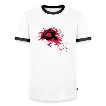 Blood spatter anarchy symbol - Men's Ringer Shirt - white/black - Front - AI Model Female 172 light (172cm) & AI Model Male 178 dark (178cm)
