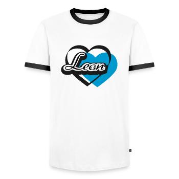 Name Leon Herz - Männer Kontrast-T-Shirt - Weiß/Schwarz - Vorne - AI Model Female 172 light (172cm) & AI Model Male 178 dark (178cm)