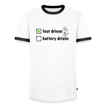 Cyclisme, mais sans batterie - un vrai jeu de jambes - T-shirt contrasté Homme - blanc/noir - Devant - AI Model Female 172 light (172cm) & AI Model Male 178 dark (178cm)