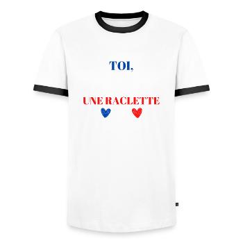 Tee-shirt raclette | Cadeau de noël original - T-shirt contrasté Homme - blanc/noir - Devant - AI Model Female 172 light (172cm) & AI Model Male 178 dark (178cm)