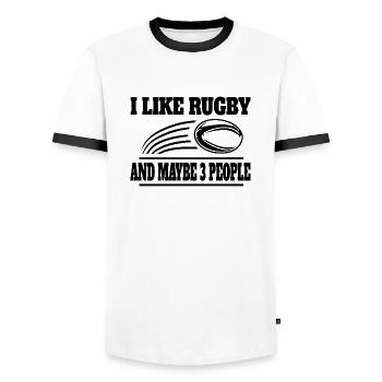 Rugby Rugby Joueur Équipe de rugby Entraîneur de rugby Cadeau - T-shirt contrasté Homme - blanc/noir - Devant - AI Model Female 172 light (172cm) & AI Model Male 178 dark (178cm)