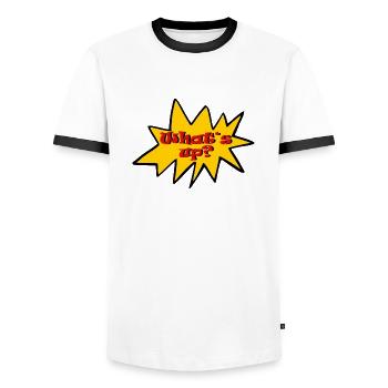 What's up - Men's Ringer Shirt - white/black - Front - AI Model Female 172 light (172cm) & AI Model Male 178 dark (178cm)