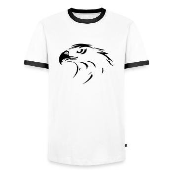 Eagle head in profile on one side - Men's Ringer Shirt - white/black - Front - AI Model Female 172 light (172cm) & AI Model Male 178 dark (178cm)