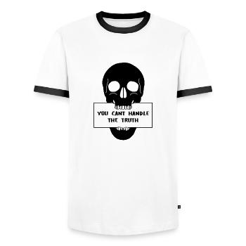 Totenkopf Schädel mit Schild - Männer Kontrast-T-Shirt - Weiß/Schwarz - Vorne - AI Model Female 172 light (172cm) & AI Model Male 178 dark (178cm)