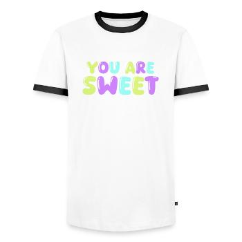 tu es doux - T-shirt contrasté Homme - blanc/noir - Devant - AI Model Female 172 light (172cm) & AI Model Male 178 dark (178cm)