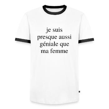 je suis presque aussi genial que ma femme - T-shirt contrasté Homme - blanc/noir - Devant - AI Model Female 172 light (172cm) & AI Model Male 178 dark (178cm)