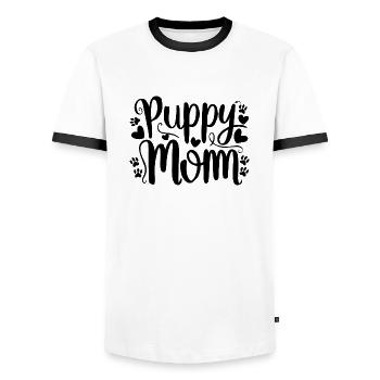 chiot chien - T-shirt contrasté Homme - blanc/noir - Devant - AI Model Female 172 light (172cm) & AI Model Male 178 dark (178cm)