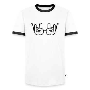Lunettes de soleil métal rock graffiti cornes geste de la main - T-shirt contrasté Homme - blanc/noir - Devant - AI Model Female 172 light (172cm) & AI Model Male 178 dark (178cm)