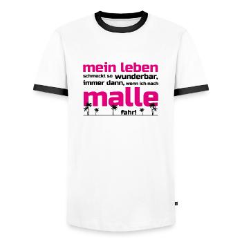 Mein Leben Malle (Schrift pink/schwarz) - Männer Kontrast-T-Shirt - Weiß/Schwarz - Vorne - AI Model Female 172 light (172cm) & AI Model Male 178 dark (178cm)