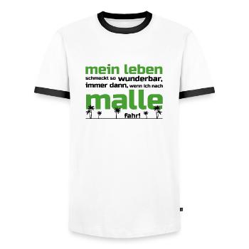 Mein Leben Malle (Schrift grün/schwarz) - Männer Kontrast-T-Shirt - Weiß/Schwarz - Vorne - AI Model Female 172 light (172cm) & AI Model Male 178 dark (178cm)