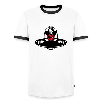 Alien Pirate Ufo Captain Cap Funny Alien - Men's Ringer Shirt - white/black - Front - AI Model Female 172 light (172cm) & AI Model Male 178 dark (178cm)