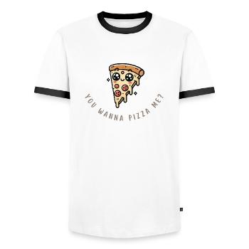 Pizza Lover Shirt – You want to Pizza Me? - Men's Ringer Shirt - white/black - Front - AI Model Female 172 light (172cm) & AI Model Male 178 dark (178cm)