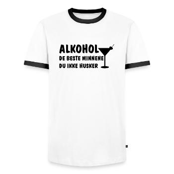L'alcool, les meilleurs souvenirs dont on ne se souvient pas - T-shirt contrasté Homme - blanc/noir - Devant - AI Model Female 172 light (172cm) & AI Model Male 178 dark (178cm)