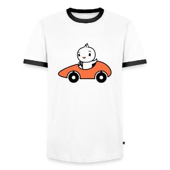 Bird Drives Fast Car Racing Car Sport Racing - Men's Ringer Shirt - white/black - Front - AI Model Female 172 light (172cm) & AI Model Male 178 dark (178cm)