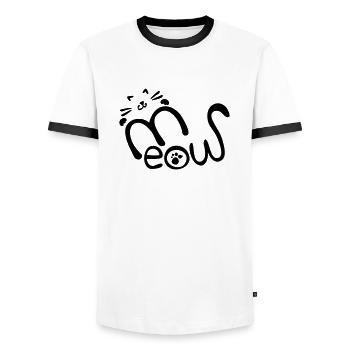 meow typo with cat - Men's Ringer Shirt - white/black - Front - AI Model Female 172 light (172cm) & AI Model Male 178 dark (178cm)