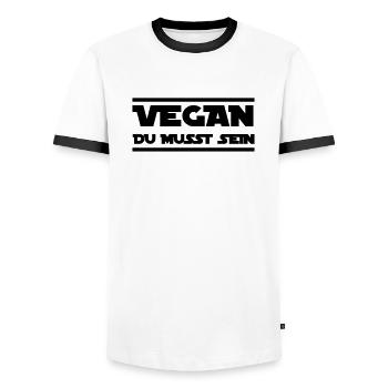 Vegan Du musst sein - Männer Kontrast-T-Shirt - Weiß/Schwarz - Vorne - AI Model Female 172 light (172cm) & AI Model Male 178 dark (178cm)