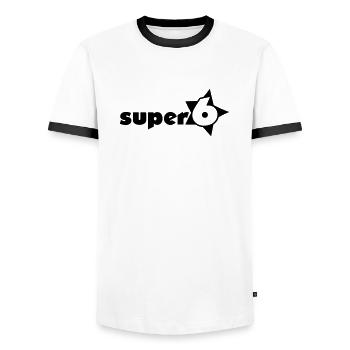 super_6_1c - Men's Ringer Shirt - white/black - Front - AI Model Female 172 light (172cm) & AI Model Male 178 dark (178cm)