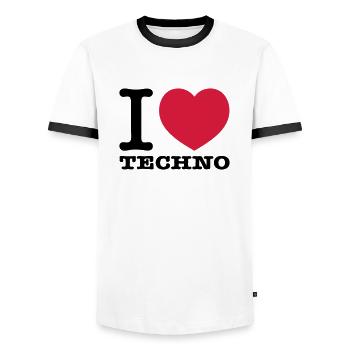 I love Techno Musik - Männer Kontrast-T-Shirt - Weiß/Schwarz - Vorne - AI Model Female 172 light (172cm) & AI Model Male 178 dark (178cm)