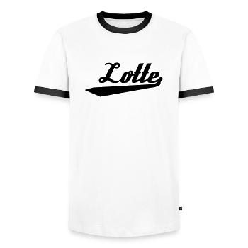 lotte_unterstrichen - Männer Kontrast-T-Shirt - Weiß/Schwarz - Vorne - AI Model Female 172 light (172cm) & AI Model Male 178 dark (178cm)
