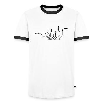 pc wires processor cpu wire cabling compu - Men's Ringer Shirt - white/black - Front - AI Model Female 172 light (172cm) & AI Model Male 178 dark (178cm)