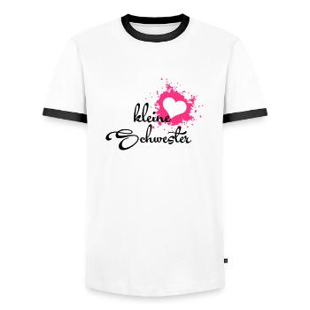 Kleine Schwester - Men's Ringer Shirt - white/black - Front - AI Model Female 172 light (172cm) & AI Model Male 178 dark (178cm)