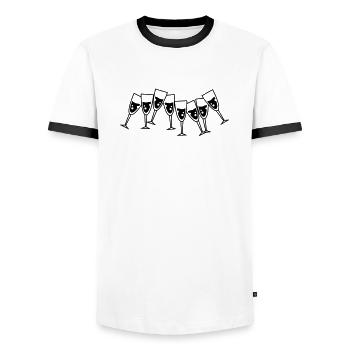 sekt glaeser - Männer Kontrast-T-Shirt - Weiß/Schwarz - Vorne - AI Model Female 172 light (172cm) & AI Model Male 178 dark (178cm)