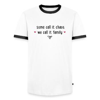 FAMILY - Men's Ringer Shirt - white/black - Front - AI Model Female 172 light (172cm) & AI Model Male 178 dark (178cm)