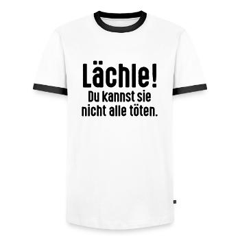 Lächle! Du kannst nicht alle töten. Toleranz Humor - Männer Kontrast-T-Shirt - Weiß/Schwarz - Vorne - AI Model Female 172 light (172cm) & AI Model Male 178 dark (178cm)