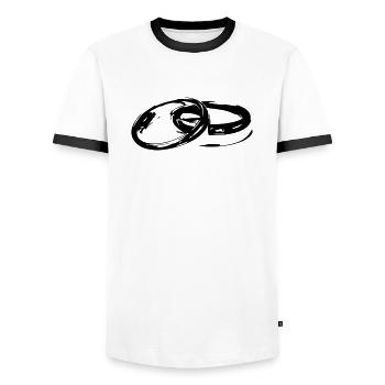 Golden Wedding Wedding Marriage Engagement Bride - Men's Ringer Shirt - white/black - Front - AI Model Female 172 light (172cm) & AI Model Male 178 dark (178cm)