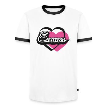 Name Emma Herz - Männer Kontrast-T-Shirt - Weiß/Schwarz - Vorne - AI Model Female 172 light (172cm) & AI Model Male 178 dark (178cm)