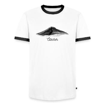 Ötscher Berg - Shirt design with font - Men's Ringer Shirt - white/black - Front - AI Model Female 172 light (172cm) & AI Model Male 178 dark (178cm)