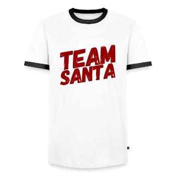 TEAM SANTA +++ Merry Christmas, X-Mas, Weihnachten - Männer Kontrast-T-Shirt - Weiß/Schwarz - Vorne - AI Model Female 172 light (172cm) & AI Model Male 178 dark (178cm)