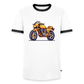 Moto rétro 16 bits au look pixel vintage - T-shirt contrasté Homme - blanc/noir - Devant - AI Model Female 172 light (172cm) & AI Model Male 178 dark (178cm)