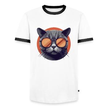 Cat Mietz House Duck Sunglasses - Men's Ringer Shirt - white/black - Front - AI Model Female 172 light (172cm) & AI Model Male 178 dark (178cm)