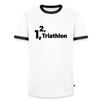 1 2 Triathlon - Männer Kontrast-T-Shirt - Weiß/Schwarz - Vorne - AI Model Female 172 light (172cm) & AI Model Male 178 dark (178cm)