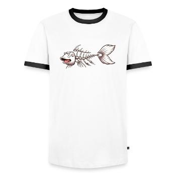 Squelette de poisson Koi Karp - T-shirt contrasté Homme - blanc/noir - Devant - AI Model Female 172 light (172cm) & AI Model Male 178 dark (178cm)