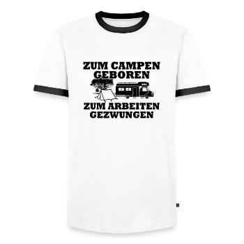 Camping Wohnmobil Wohnwagen lustiger Spruch - Männer Kontrast-T-Shirt - Weiß/Schwarz - Vorne - AI Model Female 172 light (172cm) & AI Model Male 178 dark (178cm)