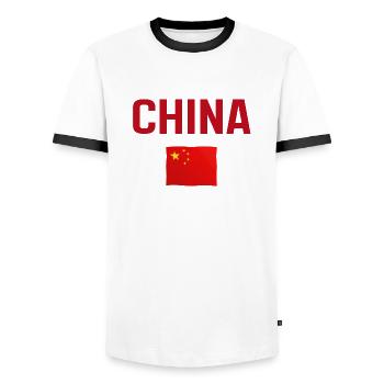CHINA Flag | Men Women Children | CHINA - Men's Ringer Shirt - white/black - Front - AI Model Female 172 light (172cm) & AI Model Male 178 dark (178cm)