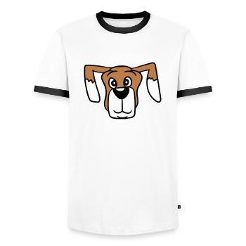 Visage de chien Petit Tête d’animal de compagnie Mignon - T-shirt contrasté Homme - blanc/noir - Devant - AI Model Female 172 light (172cm) & AI Model Male 178 dark (178cm)