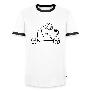 Dog Behind Wall Fence Sign Peeping Happy Cute - Men's Ringer Shirt - white/black - Front - AI Model Female 172 light (172cm) & AI Model Male 178 dark (178cm)
