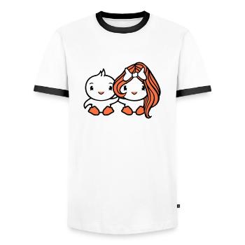 2 Vögel Dame Frau Mann Pärchen Liebe Verliebt Süß - Männer Kontrast-T-Shirt - Weiß/Schwarz - Vorne - AI Model Female 172 light (172cm) & AI Model Male 178 dark (178cm)