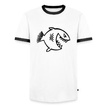 angry_fish - Men's Ringer Shirt - white/black - Front - AI Model Female 172 light (172cm) & AI Model Male 178 dark (178cm)