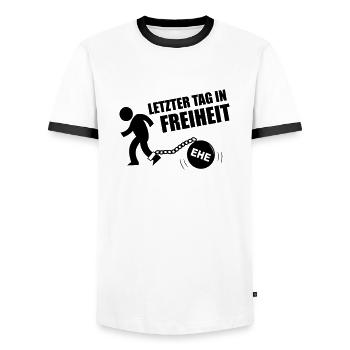 Letzter Tag in Freiheit - Männer Kontrast-T-Shirt - Weiß/Schwarz - Vorne - AI Model Female 172 light (172cm) & AI Model Male 178 dark (178cm)